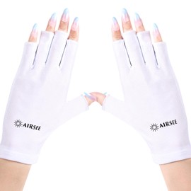 AIRSEE UV Gloves for Nail Lamp,Professional UPF50+ UV Protection Gloves for Manicures Nail Art,Fingerless Gloves That Shield Skin from The Sun and Nail Lamp (White)