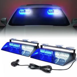 Xprite LED Dual Windshield Strobe Flashing Lights w/Suction Cups, Deck Dash Visor Emergency Hazard Safety Warning Police Traffic Light for Law Enforcement Volunteer POV Vehicles Trucks - White Blue