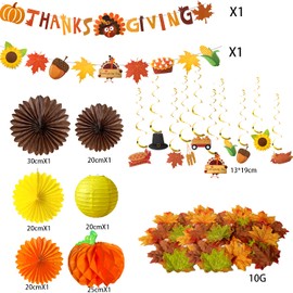 Mauts Fall Thanksgiving Party Decorations -Autumn Hanging Maple Leaves Pumpkins Sunflower Swirl Paper Fans Paper Pompoms Lanterns Garlands Fall Turkey Banner