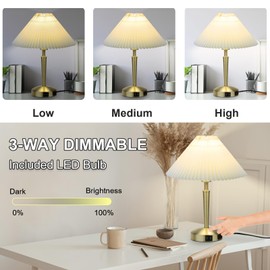 Touch Bedside Table Lamp - Modern Small Lamp for Bedroom Living Room Nightstand, Desk lamp with Fabric Lamp Shade, Warm LED Bulb, 3 Way Dimmable, Simple Design Mother's Day Gifts (Gold)