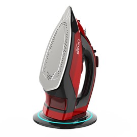 OMAIGA Cordless Iron for Clothes - 1500W Steam Iron with Non-Stick Ceramic Soleplate, Rapid Heating, Auto Shut Off, Burst of Steam, Self-Clean, Anti-Drip, Anti-Calc, 3 Temperature Settings, Red