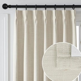 Maison Colette Full Blackout Pinch Pleated Linen Texture Curtain for Living Room,Back Tab Luxury Sheer with Liner for Bedroom,2 Panels, 40" W x90 L,Linen
