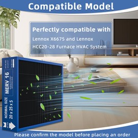 20x25x5 Merv 16 Air Filter Compatible with Lennox X6675 and Lennox HCC20-28 Furnace HVAC System, Activated carbon deep filtration, Part Number HCF20-16, (actual size:19.8" x 24.8" x 4.3")