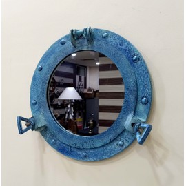 THOR INSTRUMENTS Nautical Porthole Wall Mounted Mirrors | Maritime Ship's Decor Window | Maritime Aluminum Vintage Decor (12 Inches, Sky Blue) Rustic Vintage Home Decor Gifts