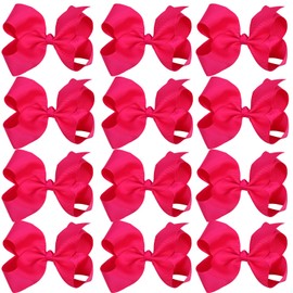 Large Boutique Hair Bows 6 Inch Cheerleading Cheerleader Cheer Bow Alligator Clips(Shocking Hot Pink)