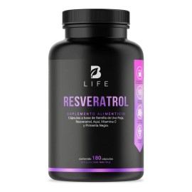 Resveratrol De 180 Cáps Con Semilla De Uva Roja Acai. B Life