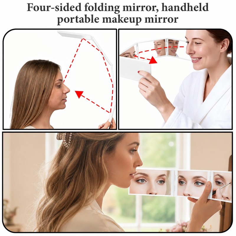 4 Way Mirror Foldable Makeup Mirror Portable 360 Degree Handheld