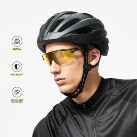 SNOWLEDGE Cycling Glasses for Men Women Teenager with 5 Interchangeable Lenses (Black Polarized Lens) / UV Protection Sport Sunglasses for Running, Fishing