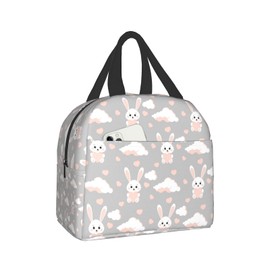 Hulnulnu Carati Kawaii Sweet Cute Bunny Insulated Lunch Bag Reusable Lunch Box Portable Cooler Lunch Boxes Waterproof Lunch Tote for Picnic Office Work