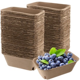TAICHEUT 100 Pcs Natural Pulp Fiber Berry Basket, 7.2 x 4.1 x 2.6 inch Produce Berry Basket Bulk Pulp Fiber Fruit Containers Molded Berry with Vented Basket for Fruit