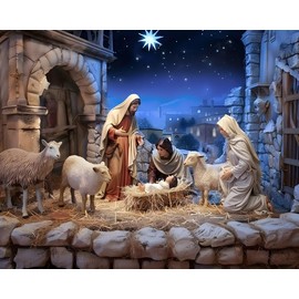 Canessiosa Christmas Backdrop - Nativity Holy Virgin Mary Farm Manger Birth of Jesus Xmas Baby Shower Party Background Fairytale New Year Banner Studio Props 10x8ft