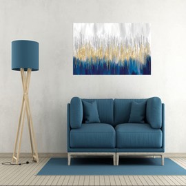 XXMWallArt FC3169 Abstract Wall Art Gold and Blue Canvas painting Artwork Painting Print for Living Room Bedroom Kitchen Home and Office Wall Decor