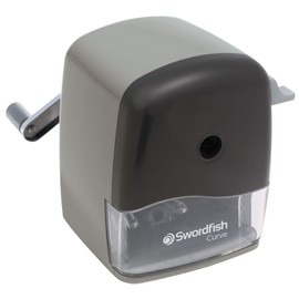 Swordfish High Capacity ‘Curve’ Multiple Size Desktop Manual Pencil Sharpener with Replaceable Helical Blade and Pencil Point Options [40103] 8–12mm, Black
