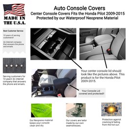 Auto Console Covers- Fits The The Honda Pilot 2009-2015 Center Console Armrest Cover Waterproof Neoprene Fabric (Black)