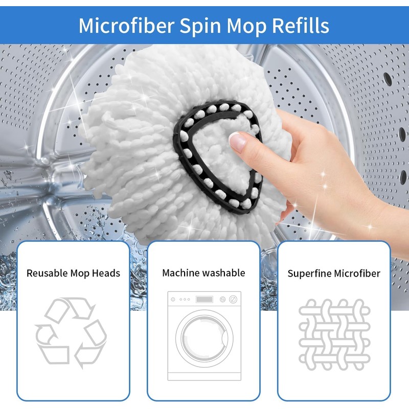 6 Pack Spin Mop Replacement Heads for Vileda, fit O-Cedar