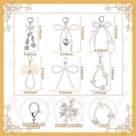 Sureio 6 Pcs Cute Bow Keychain for Women Pearl Key Chains for Car Keys Coquette Bow Keychain Accessories Aesthetic Bag Charms