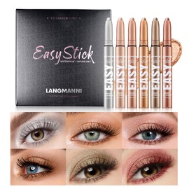 6PCS Eyeshadow Stick, Multi-Coloured Eyeshadow Pencil Set, Waterproof Creamy Long-Lasting Eye Makeup Kit, Natural & Shimmer Shades Contour Stick, Perfect Gifts For Women (B)