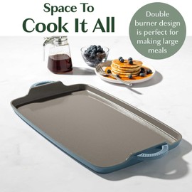 Goodful All-in-One Double Burner Griddle, Ceramic Nonstick, Durable Cast Aluminum, Oven Safe and Dishwasher Safe, Made without PFAS, PFOA, PFOS & PTFE, 18-Inch x 11-Inch, Blue Mist