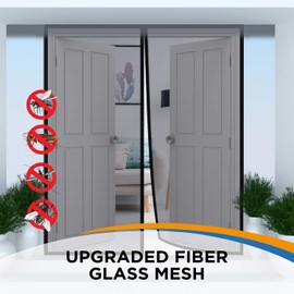 Magnetic Closure Screen Door for 62"x81" French Door Sliding Door Pet and Dog Friendly, Durable Fiberglass Mesh Double Door Screen Mesh Retractable Curtain, Keep Bugs. Mosquito Out, Fly Screen