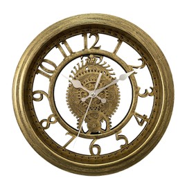 SENYURI 11 Inch Small Gold Wall Clock, Silent Non-Ticking Battery Operated Analog Clock, Unique Retro Vintage Farmhouse Gear Round Decorative Clock for Living Room Bedroom Office Outdoor Garden