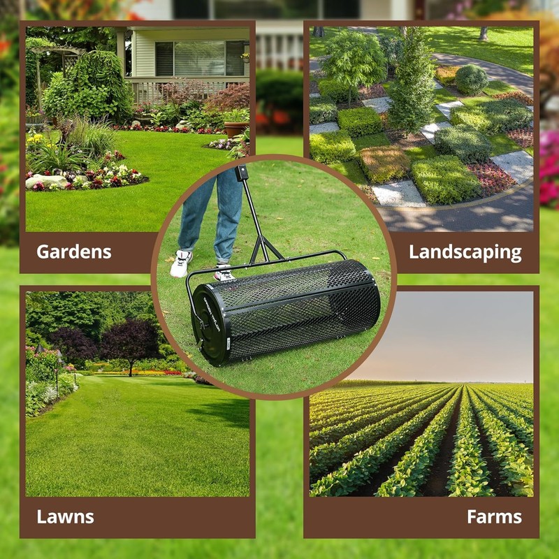 Compost Spreader 44 Inch Towable Peat Moss Spreader with Installation