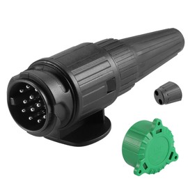 SPARKMOTO 12 V Waterproof Trailer Plug 13-Pin with Green Cover, Standardised to ISO11446, 13-Pin Trailer Plug for Caravans, Bicycle Carrier Adapter Plug 13 Pin (New 2 Cable Outlets)
