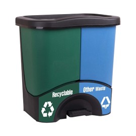 Mintra Home Trash Bins - 3 Gallon - 17.5inW x 17.5inH x 13inD - Double Bin - Green/Blue - Recycle, Trash, Can, Bin, Garbage, Plastic, Wastebasket, Adjustable, Removable, Home, Office, Durable