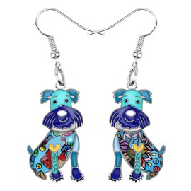 NEWEI Enamel Alloy Cute Sitting Schnauzer Dog Earrings Drop Dangle Unique Dog Jewelry for Women Girls Gift (Blue) (Blue)
