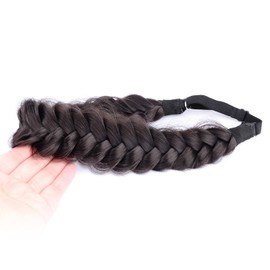 BOBIYA Messy Wide 2 Strands Synthetic Hair Braided Headband Plaited Headband Elastic Stretch Plait Hairband (Deep Brown)