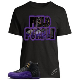 Shirt To Match Retro 12 Field Purple Black,Unisex Sneaker Graphic Tee,Best Gift,Birthday (XXL, Black)