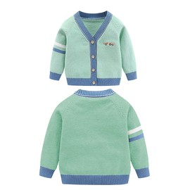 Fnaobai Toddler Baby Boys Cardigan Small Boys V-Neck Cotton Pullover Kids Long Sleeve Jacket Knit Button Up for Autumn Winter, Green