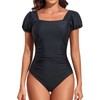 Smismivo Modest Swimsuits for Women Puff Sleeve Full Coverage One
