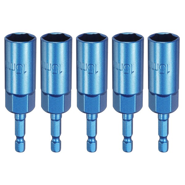 HARFINGTON 5pcs Nut Driver 15mm Hex Drive Socket CR-V Steel