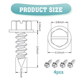 Neferta Pack-4 Car License Plate Frame Fastening Screw Kit, Stainless Steel Rust-Proof Shock-Proof Hexagon Head Bolts, Standard License Plate Self-Tapping Mounting Screw, Universal for Cars (Silver)
