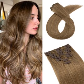 Clip-In Real Hair Extensions, 8-Piece Set, Remy Hair Soft