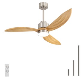 ELEHINSER 64" Wood Ceiling Fan with Lights and Remote Control, 3 Blades 6-Speed Reversible DC Motor Ceiling fan for Kitchen Bedroom Dining Living Room, Wood Blades with Nickel