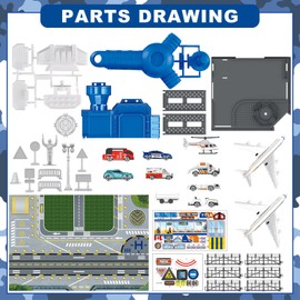 deAO City Airport Toys, Airport Terminal Building, Radar Tower, 9 Modes of Transport: Luggage Cart, Police Vehicles, Airplane, Road Block, Ground Staff, for Children 5-12