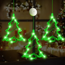 LYUBASA - 3 luces LED con forma de árbol de Navidad alimentadas con pilas, luces verdes para decoración de Navidad en interiores y exteriores
