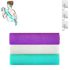 3 Pieces African Net Sponge, African Wash Net,African Shower Net,Scrubber for Daily Shower Bathing Exfoliating (Beige,Green,Purple)