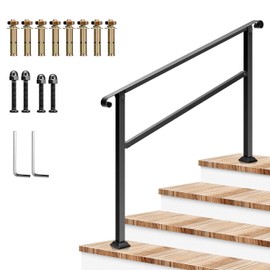 VIVOSUN Outdoor Handrail, 54" x 36" Fits 1-4 Steps, Wrought Iron Stair Railing with Curved Ends, One-Step Assembly, Black