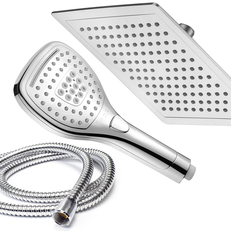Dream Spa Ultra-Luxury 9" Rainfall Shower Head/Handheld Combo. Convenient Push-Button