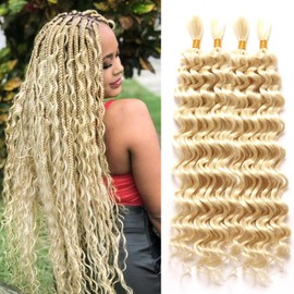 Deep Water Wave Synthetic Braiding Hair 18 Inch Boho Braids Curly Braiding Hair Natural Color Wet And Wavy Braidng Hair Extensions For Black Women (613#, 18 inch (4 Bundles))