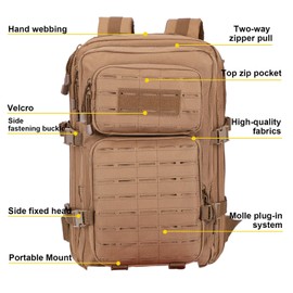 Koisgext Small 40L Military Backpack Tactical Backpack Assault Pack Bug Out Bag with Molle for Hiking Rucksack Trekking (Tan)