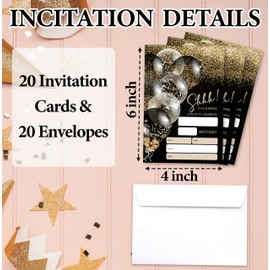 Dskly Surprise Birthday Invitations For Girls Boys, Gold Foil Balloons Birthday Party Invitations For Kids Adults, Confetti Party Invitations Cards With Envelopes, Birthday Party Decorations -01