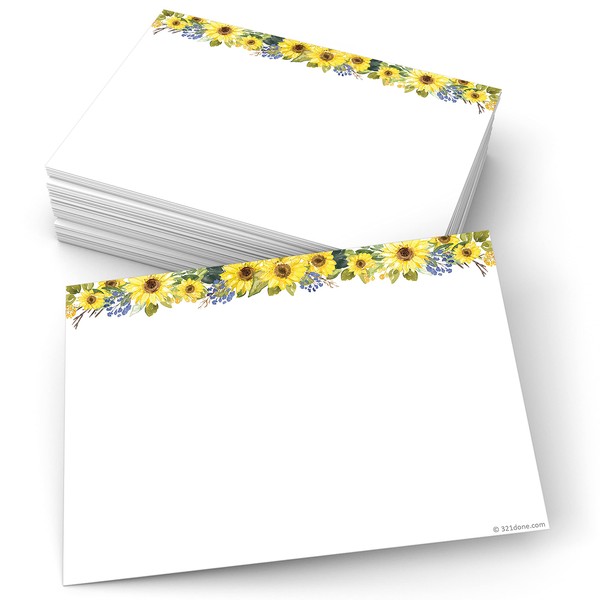 321Done Sunflower Index Cards - 5x7" Cardstock, White (Set of