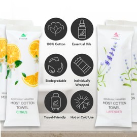 60 Hot or Cold Wrapped Moist Towels – 9'' x 9" Moist Towelettes Individually Wrapped Scented Disposable Face & Hand – Pre-Moistened Hand Wipes Soft Refreshing for Travel, Spa, Restaurant - Mixed