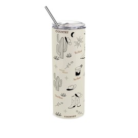 Purely Home Country Travel Flask - Wild West Country Lovers Gift - Reusable Stainless Steel Vacuum-Sealed Double-Walled Hot/Cold Drinks Cup with Straw 600ml (20 fl oz)