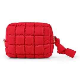 Yarnic Quilted Makeup Bag Puffy Cosmetic Bag, Travel Toiletry Bag for Women, Cute Makeup Bag Organizer Puffer Makeup Pouch (S, Red)