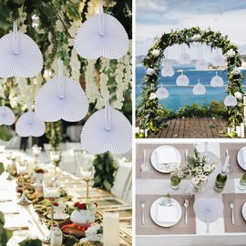 DODUOS Pack of 24 Wedding Fans, Paper Fans, Heart-Shaped White Paper Fans, Foldable Pocket Fans for Wedding Favour Party Bag Filler, Fecher Summer Wedding Decoration