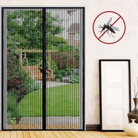 Magnetic Entrance Screen Door Fine Mesh Mosquito Net Curtain 120x210 Black Large